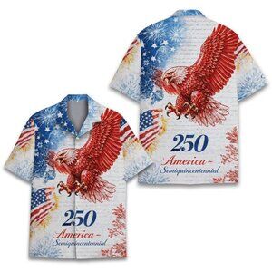 USA 250 Years Hawaiian Shirt for Men Women Youth, Patriotic 1776–2026